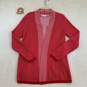 Kim Rogers Woman's Size S Geometric Long Sleeve Open Front‎ Cardigan Sweater Red